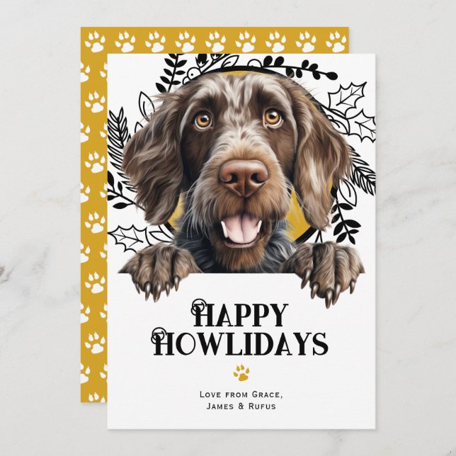 Happy Howlidays German Wirehaired Pointer Dog Holiday Card (Front/Back)
