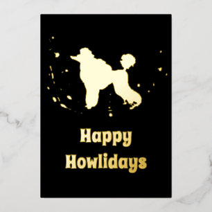 Happy Howlidays Gold Abstract Poodle Dog Christmas Foil Holiday Card