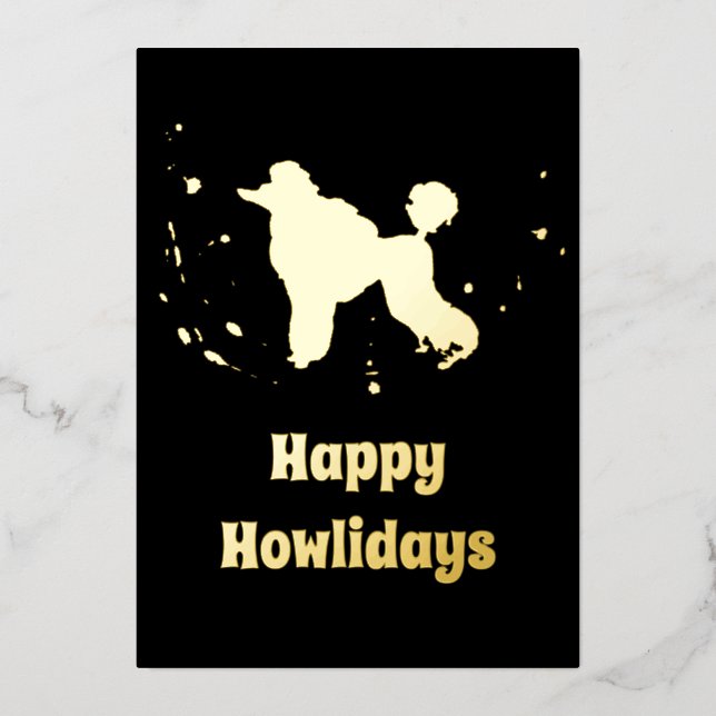 Happy Howlidays Gold Abstract Poodle Dog Christmas Foil Holiday Card (Front)