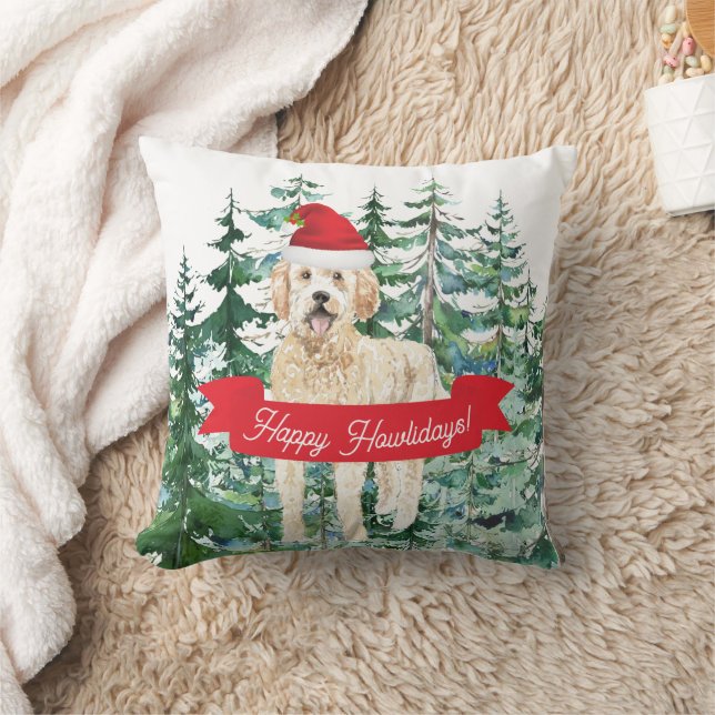 Happy Howlidays Golden Doodle Dog Christmas  Cushion (Blanket)