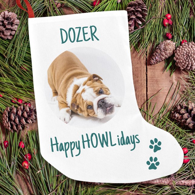 Happy HOWLidays Green Christmas Pet Photo Small Christmas Stocking (Creator Uploaded)