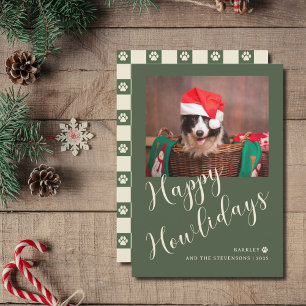 Happy Howlidays Green Paw Dog Photo  Holiday Card