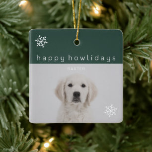 Happy Howlidays Green Photo Pet Ceramic Ornament