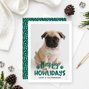 Happy Howlidays Green Puppy Dog Photo Holiday Card