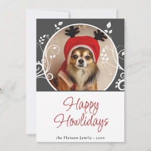 Happy Howlidays Grey Foliage Dog Name Photo  Holiday Card