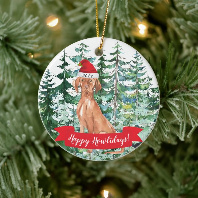 Happy Howlidays Hungarian Vizsla Christmas Ornamen Ceramic Ornament (Tree)