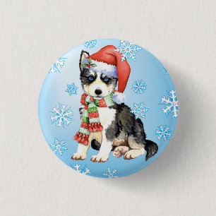 Happy Howlidays Husky 3 Cm Round Badge