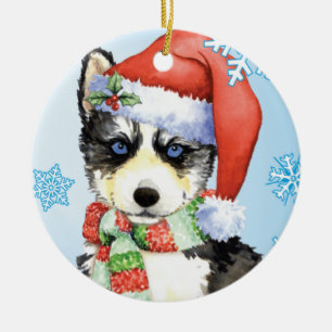 Happy Howlidays Husky Ceramic Tree Decoration