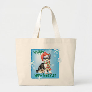 Happy Howlidays Husky Large Tote Bag