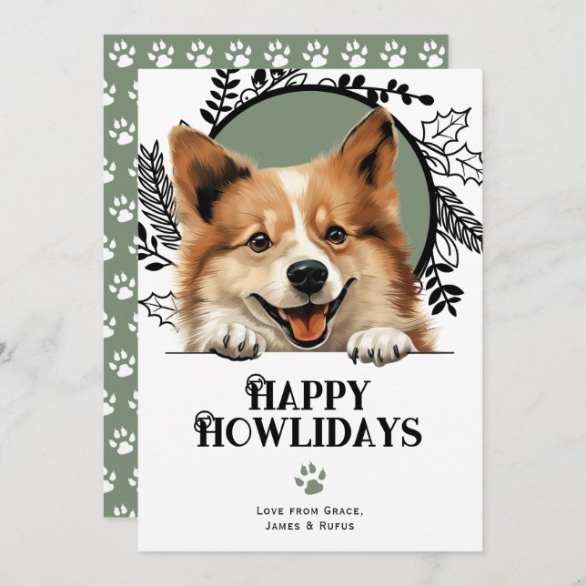 Happy Howlidays Icelandic Sheepdog Christmas Holiday Card (Front/Back)