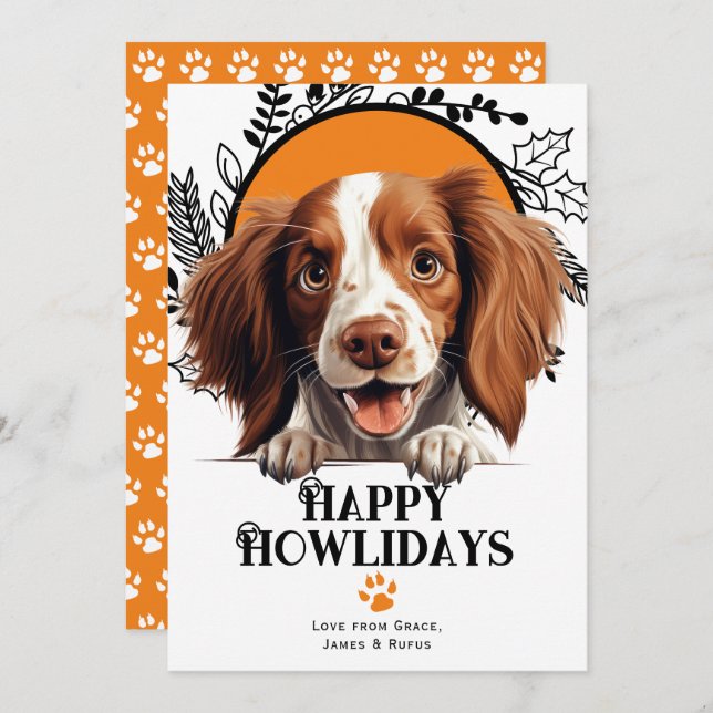 Happy Howlidays Irish Red and White Setter Dog Holiday Card (Front/Back)