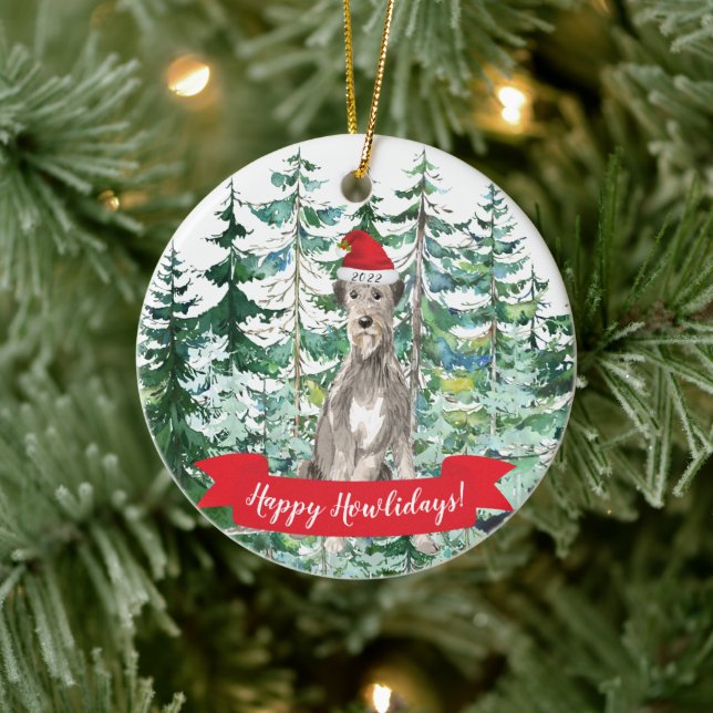 Happy Howlidays Irish Wolf Hound Christmas Ornamen Ceramic Ornament (Tree)