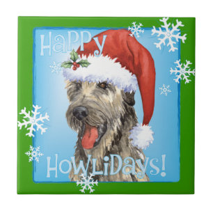 Happy Howlidays Irish Wolfhound Ceramic Tile