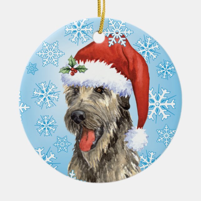 Happy Howlidays Irish Wolfhound Ceramic Tree Decoration (Front)
