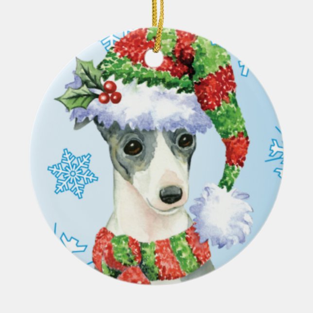 Happy Howlidays Italian Greyhound Ceramic Ornament (Front)