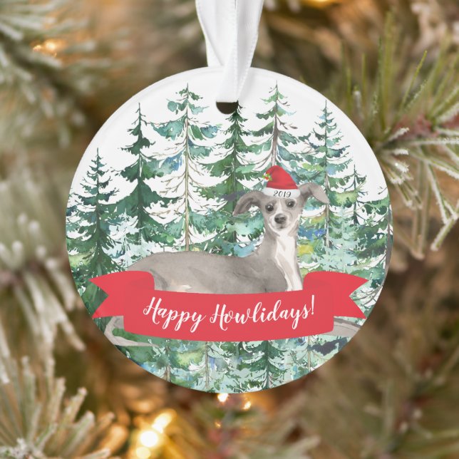 Happy Howlidays Italian Greyhound Dog Christmas Ornament (Tree)