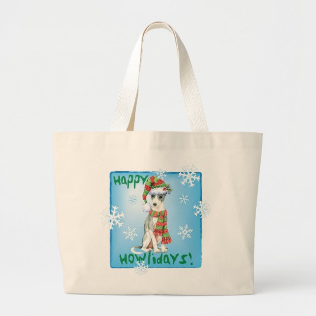 Happy Howlidays Italian Greyhound Large Tote Bag (Front)