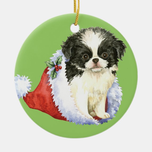 Happy Howlidays Japanese Chin Ceramic Tree Decoration (Front)