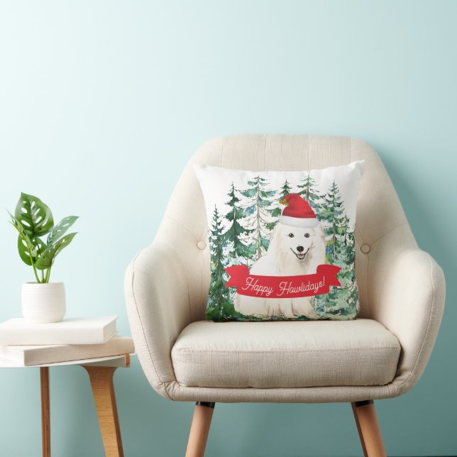 Happy Howlidays Japanese Spitz Dog Christmas Cushion (Chair)