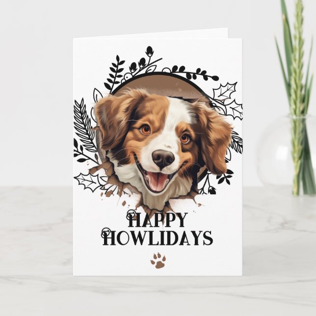 Happy Howlidays Kooikerhondje Dog Christmas Holiday Card (Front)
