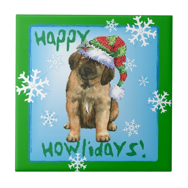 Happy Howlidays Leonberger Ceramic Tile (Front)