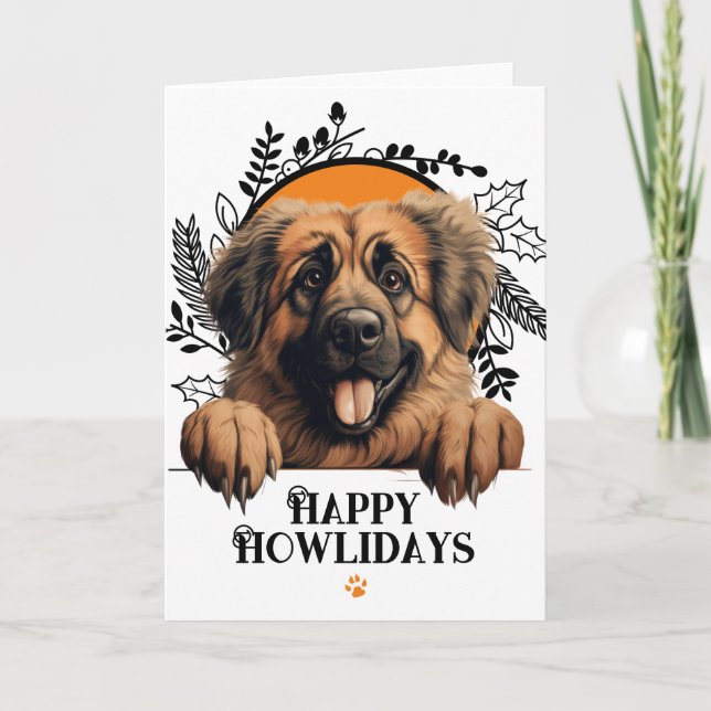 Happy Howlidays Leonberger Dog Christmas Holiday Card (Front)