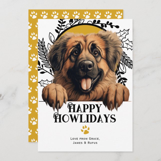 Happy Howlidays Leonberger Dog Christmas Holiday Card (Front/Back)