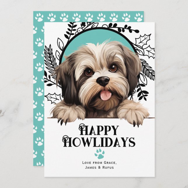 Happy Howlidays Lhasa Apso Dog Christmas Holiday Card (Front/Back)
