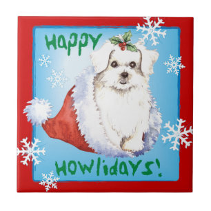 Happy Howlidays Maltese Tile