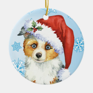 Happy Howlidays Mini American Shepherd Ceramic Ornament
