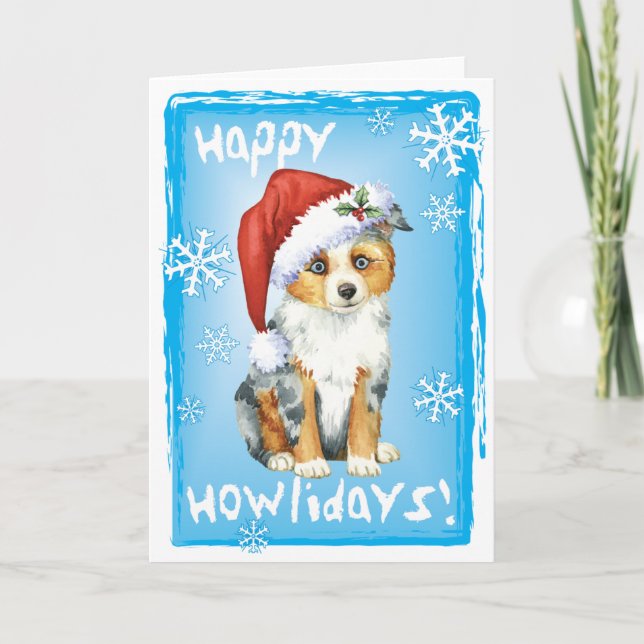 Happy Howlidays Mini American Shepherd Holiday Card (Front)