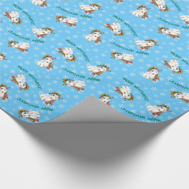 Happy Howlidays Mini Bull Terrier Wrapping Paper (Corner)