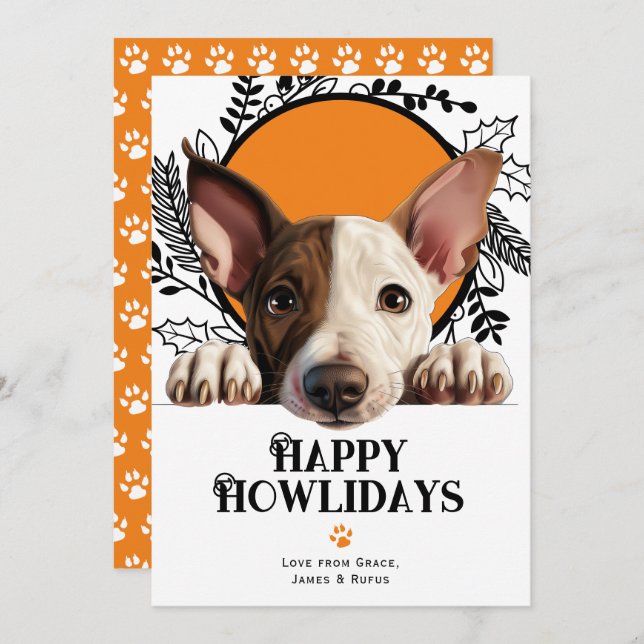 Happy Howlidays Miniature Bull Terrier Christmas Holiday Card (Front/Back)