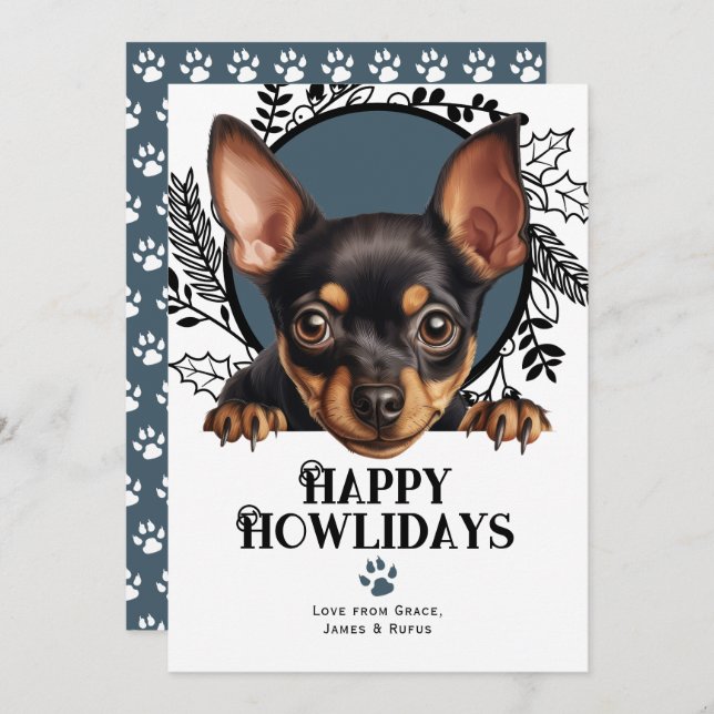 Happy Howlidays Miniature Pinscher Dog Christmas Holiday Card (Front/Back)