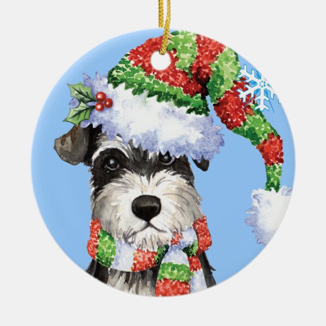 Happy Howlidays Miniature Schnauzer Ceramic Ornament (Front)