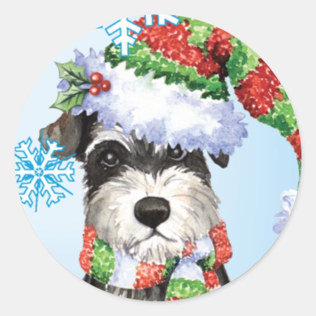 Happy Howlidays Miniature Schnauzer Classic Round Sticker (Front)