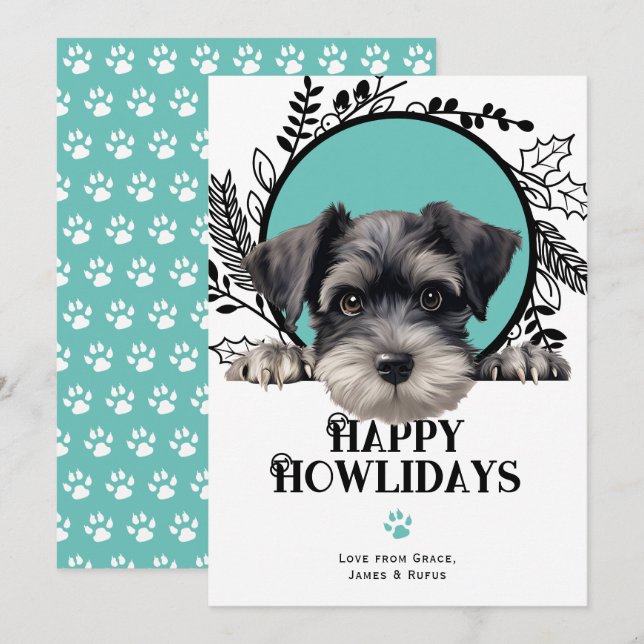 Happy Howlidays Miniature Schnauzer Dog Christmas Holiday Card (Front/Back)