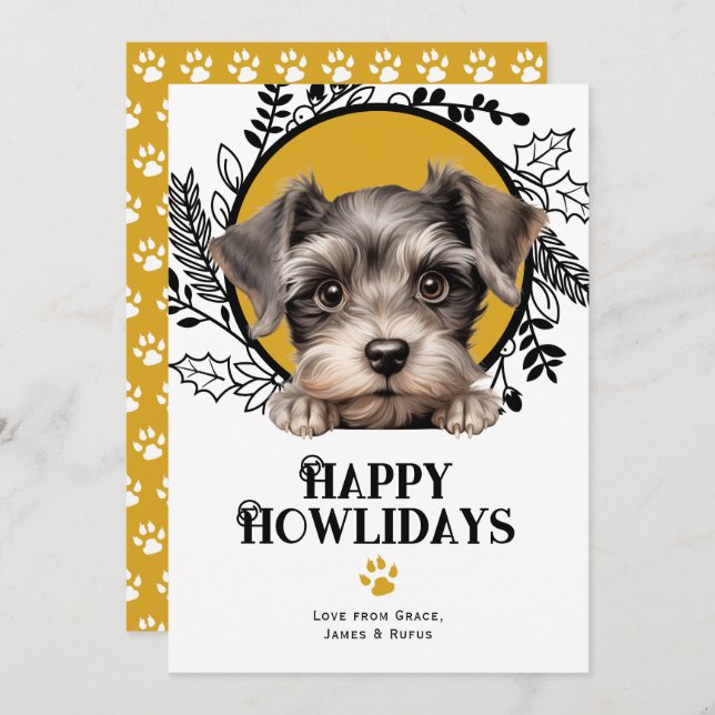 Happy Howlidays Miniature Schnauzer Dog Christmas Holiday Card (Front/Back)