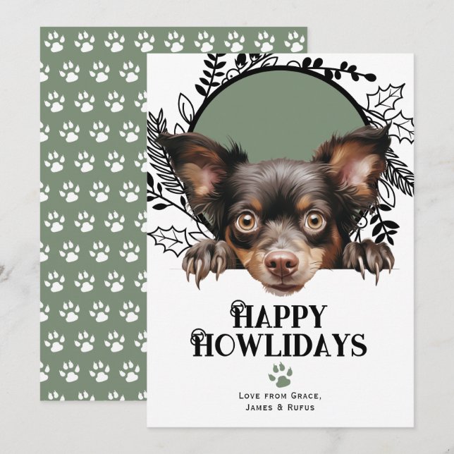 Happy Howlidays Mudi Dog Christmas Holiday Card (Front/Back)