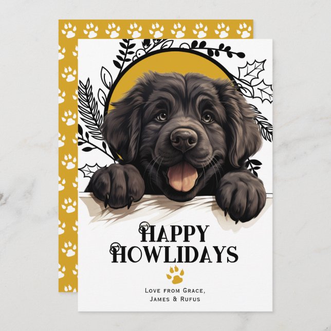 Happy Howlidays Newfoundland Dog Christmas Holiday Card (Front/Back)
