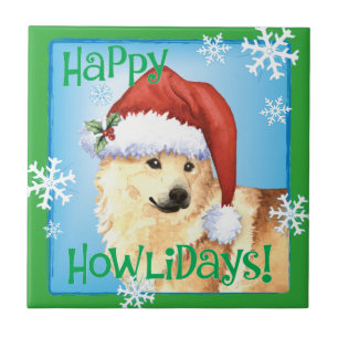 Happy Howlidays Norwegian Buhund Ceramic Tile