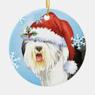 Happy Howlidays Old English Sheepdog Ceramic Tree Decoration