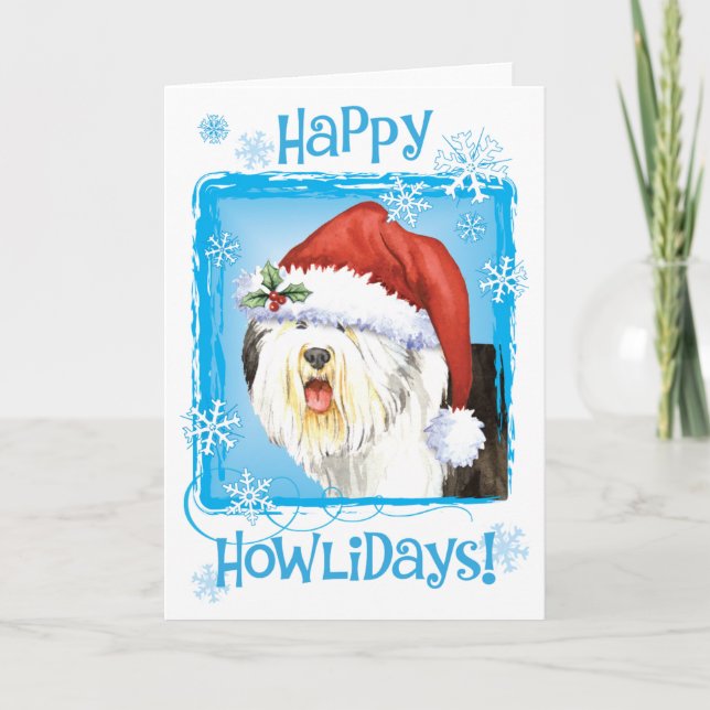 Happy Howlidays Old English Sheepdog Holiday Card (Front)