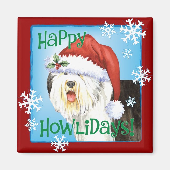 Happy Howlidays Old English Sheepdog Magnet (Front)
