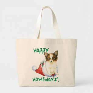 Happy Howlidays Papillon Large Tote Bag