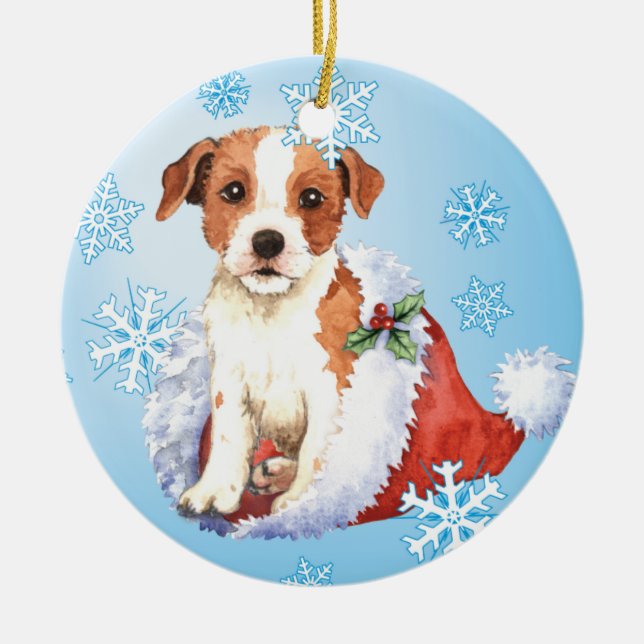 Happy Howlidays Parson Russell Terrier Ceramic Ornament (Front)
