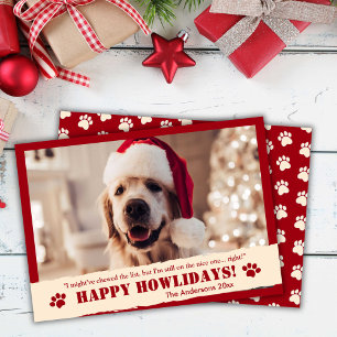 "Happy Howlidays" Paw Print red Christmas Holiday Card