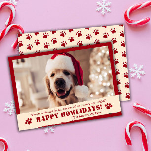 "Happy Howlidays" Paw Print red Christmas Holiday Card