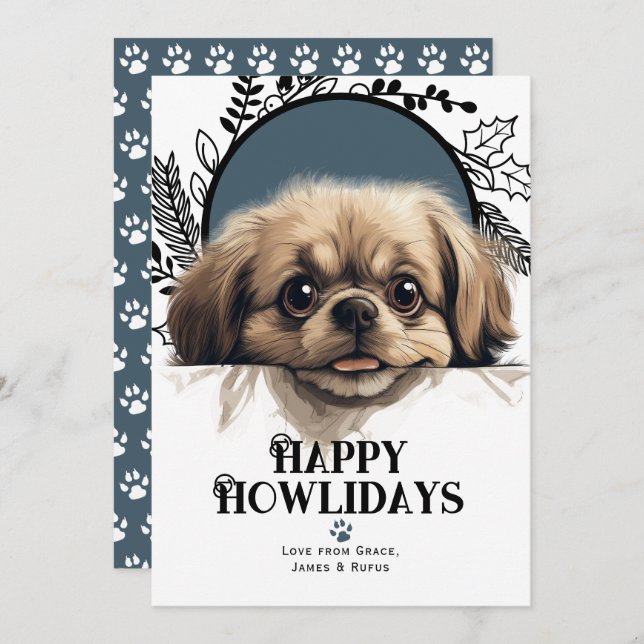 Happy Howlidays Pekinese Dog Holiday Card (Front/Back)