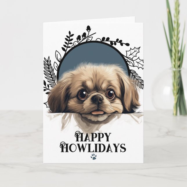 Happy Howlidays Pekinese Dog Holiday Card (Front)